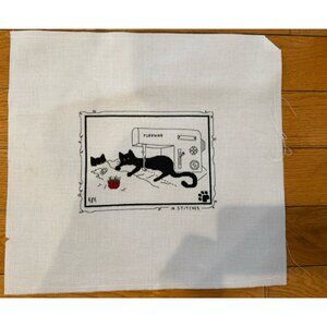 Handmade Counted Cross Stitch Purrnina  Cat 15” X 14” 7.25”X 5.25”